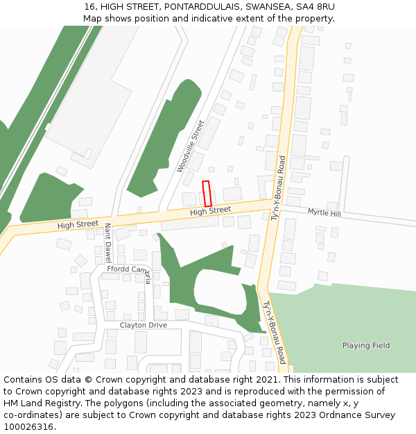 16, HIGH STREET, PONTARDDULAIS, SWANSEA, SA4 8RU: Location map and indicative extent of plot