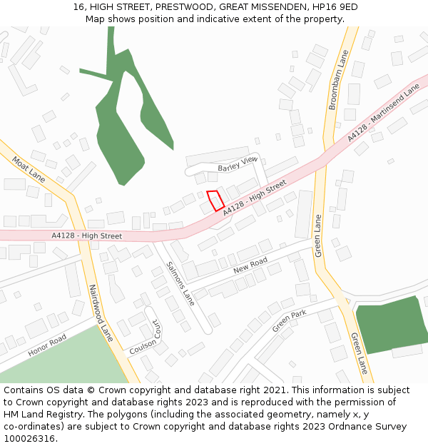 16, HIGH STREET, PRESTWOOD, GREAT MISSENDEN, HP16 9ED: Location map and indicative extent of plot