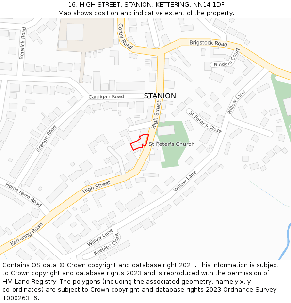 16, HIGH STREET, STANION, KETTERING, NN14 1DF: Location map and indicative extent of plot