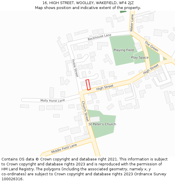 16, HIGH STREET, WOOLLEY, WAKEFIELD, WF4 2JZ: Location map and indicative extent of plot