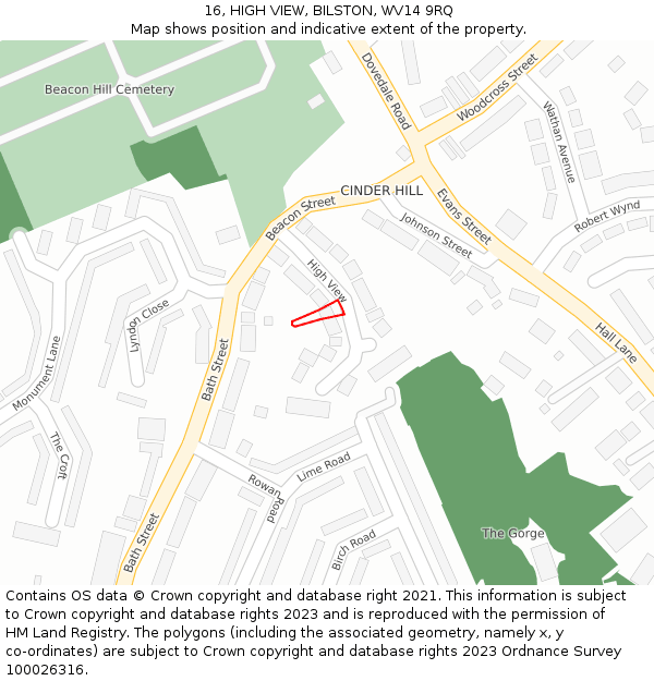 16, HIGH VIEW, BILSTON, WV14 9RQ: Location map and indicative extent of plot