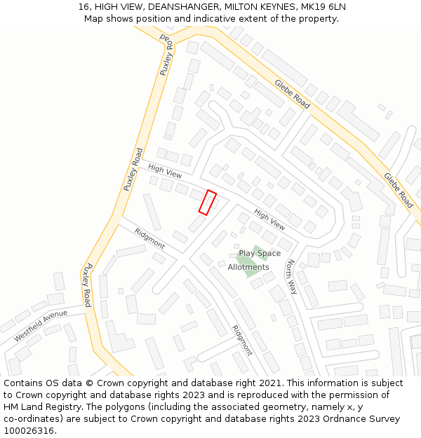 16, HIGH VIEW, DEANSHANGER, MILTON KEYNES, MK19 6LN: Location map and indicative extent of plot