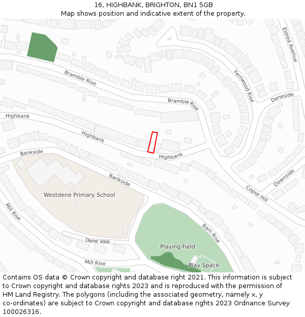 16, HIGHBANK, BRIGHTON, BN1 5GB: Location map and indicative extent of plot