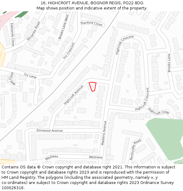 16, HIGHCROFT AVENUE, BOGNOR REGIS, PO22 8DG: Location map and indicative extent of plot