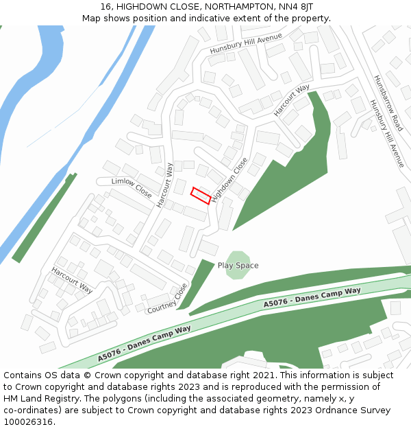 16, HIGHDOWN CLOSE, NORTHAMPTON, NN4 8JT: Location map and indicative extent of plot