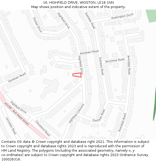 16, HIGHFIELD DRIVE, WIGSTON, LE18 1NN: Location map and indicative extent of plot