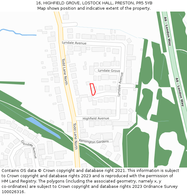 16, HIGHFIELD GROVE, LOSTOCK HALL, PRESTON, PR5 5YB: Location map and indicative extent of plot