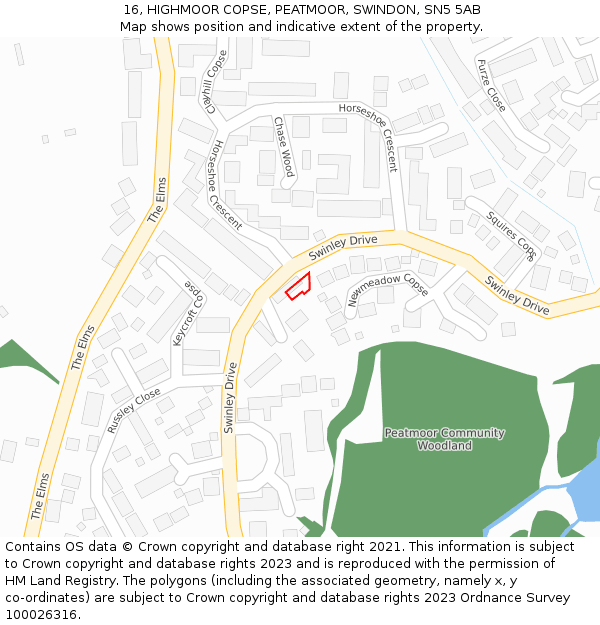 16, HIGHMOOR COPSE, PEATMOOR, SWINDON, SN5 5AB: Location map and indicative extent of plot