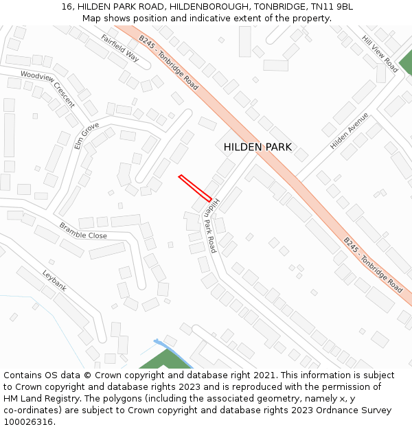 16, HILDEN PARK ROAD, HILDENBOROUGH, TONBRIDGE, TN11 9BL: Location map and indicative extent of plot