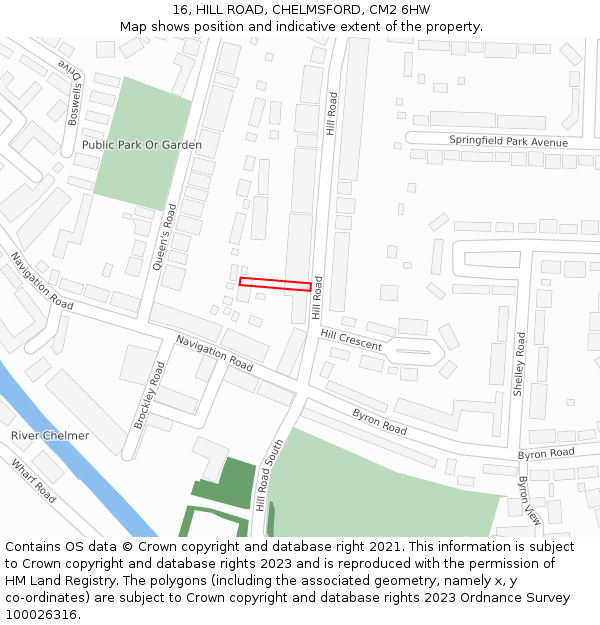 16, HILL ROAD, CHELMSFORD, CM2 6HW: Location map and indicative extent of plot