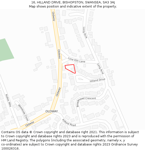 16, HILLAND DRIVE, BISHOPSTON, SWANSEA, SA3 3AJ: Location map and indicative extent of plot