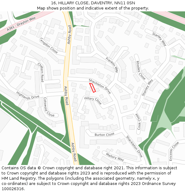 16, HILLARY CLOSE, DAVENTRY, NN11 0SN: Location map and indicative extent of plot