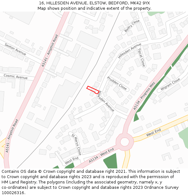 16, HILLESDEN AVENUE, ELSTOW, BEDFORD, MK42 9YX: Location map and indicative extent of plot