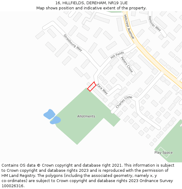 16, HILLFIELDS, DEREHAM, NR19 1UE: Location map and indicative extent of plot