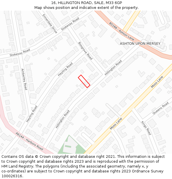 16, HILLINGTON ROAD, SALE, M33 6GP: Location map and indicative extent of plot