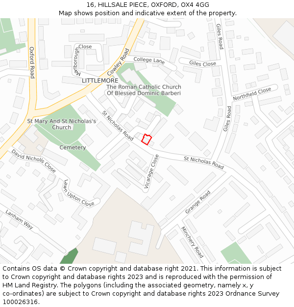 16, HILLSALE PIECE, OXFORD, OX4 4GG: Location map and indicative extent of plot