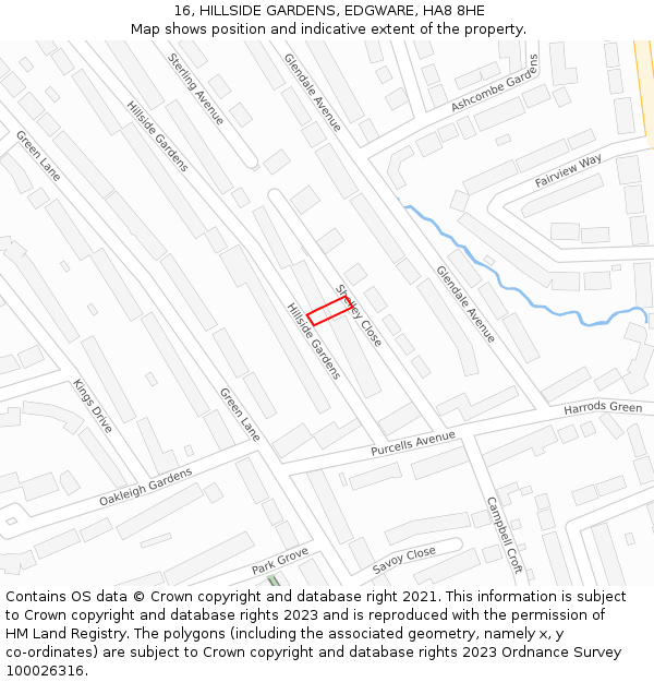 16, HILLSIDE GARDENS, EDGWARE, HA8 8HE: Location map and indicative extent of plot