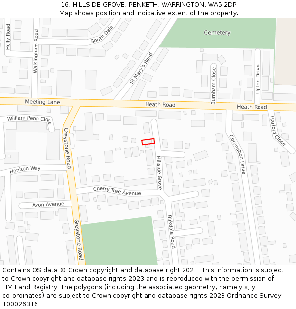 16, HILLSIDE GROVE, PENKETH, WARRINGTON, WA5 2DP: Location map and indicative extent of plot