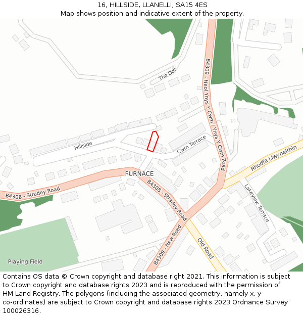 16, HILLSIDE, LLANELLI, SA15 4ES: Location map and indicative extent of plot