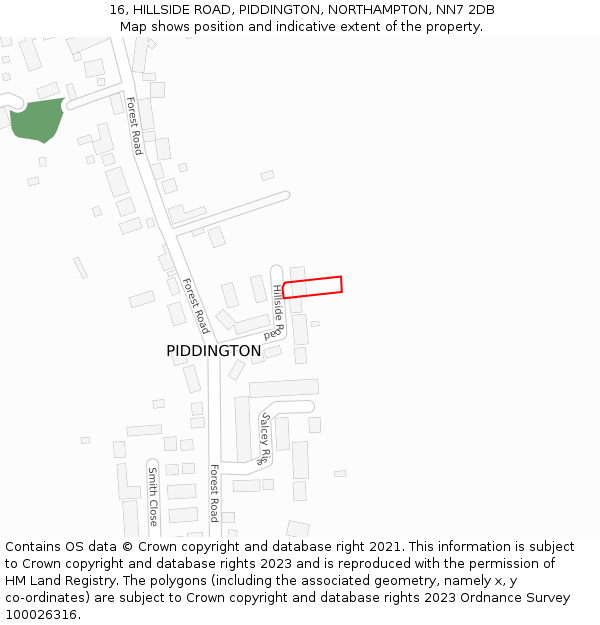 16, HILLSIDE ROAD, PIDDINGTON, NORTHAMPTON, NN7 2DB: Location map and indicative extent of plot