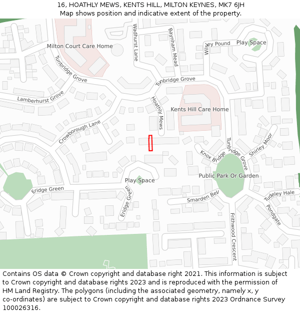 16, HOATHLY MEWS, KENTS HILL, MILTON KEYNES, MK7 6JH: Location map and indicative extent of plot