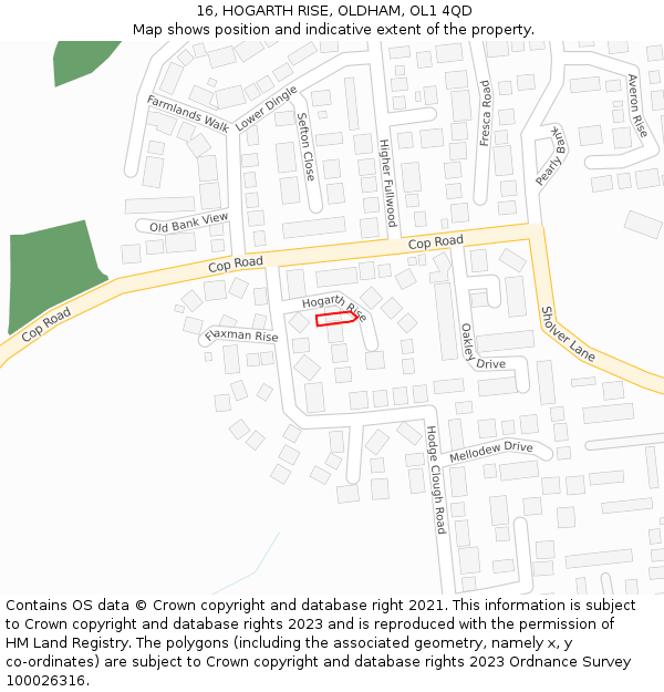 16, HOGARTH RISE, OLDHAM, OL1 4QD: Location map and indicative extent of plot