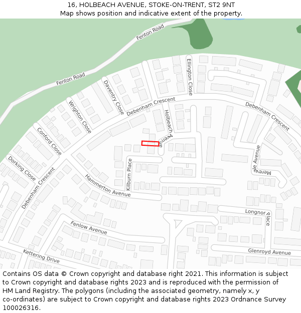 16, HOLBEACH AVENUE, STOKE-ON-TRENT, ST2 9NT: Location map and indicative extent of plot