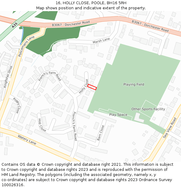 16, HOLLY CLOSE, POOLE, BH16 5RH: Location map and indicative extent of plot