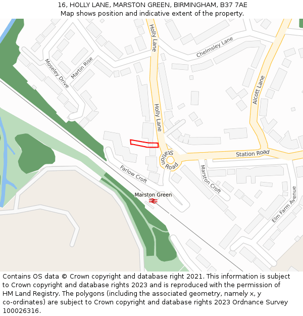 16, HOLLY LANE, MARSTON GREEN, BIRMINGHAM, B37 7AE: Location map and indicative extent of plot