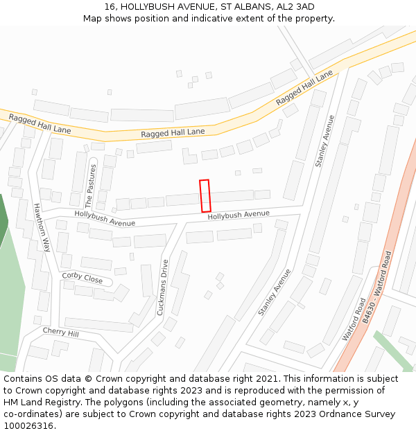 16, HOLLYBUSH AVENUE, ST ALBANS, AL2 3AD: Location map and indicative extent of plot