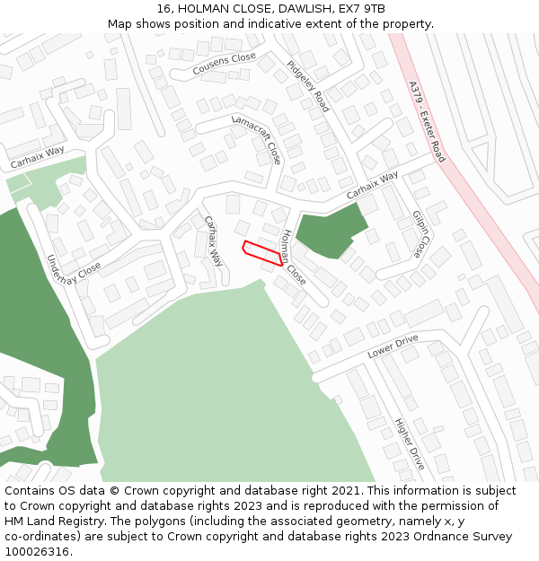 16, HOLMAN CLOSE, DAWLISH, EX7 9TB: Location map and indicative extent of plot
