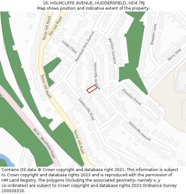 16, HOLMCLIFFE AVENUE, HUDDERSFIELD, HD4 7RJ: Location map and indicative extent of plot