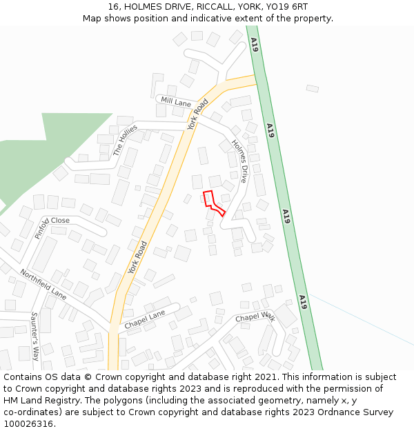 16, HOLMES DRIVE, RICCALL, YORK, YO19 6RT: Location map and indicative extent of plot