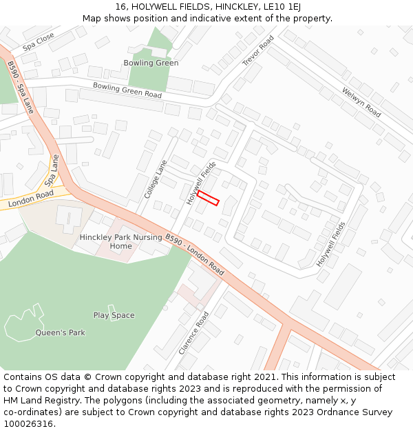 16, HOLYWELL FIELDS, HINCKLEY, LE10 1EJ: Location map and indicative extent of plot