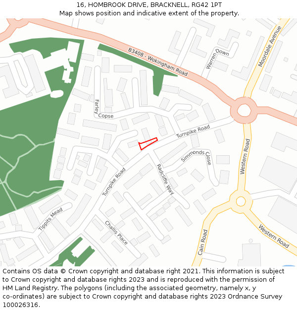 16, HOMBROOK DRIVE, BRACKNELL, RG42 1PT: Location map and indicative extent of plot