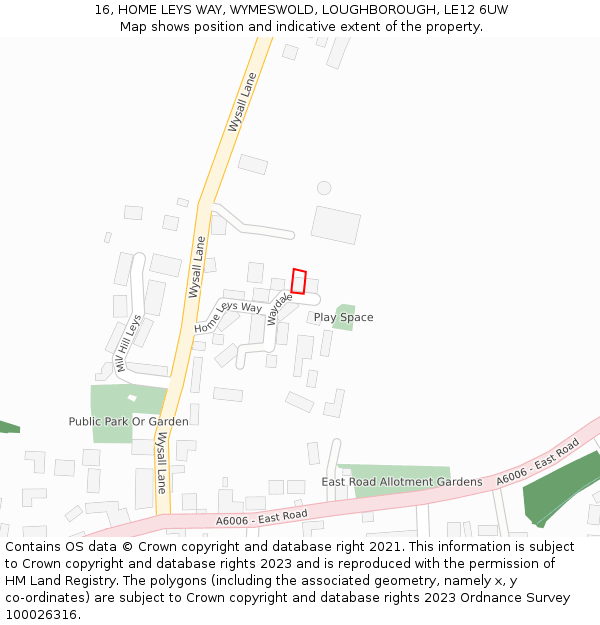 16, HOME LEYS WAY, WYMESWOLD, LOUGHBOROUGH, LE12 6UW: Location map and indicative extent of plot
