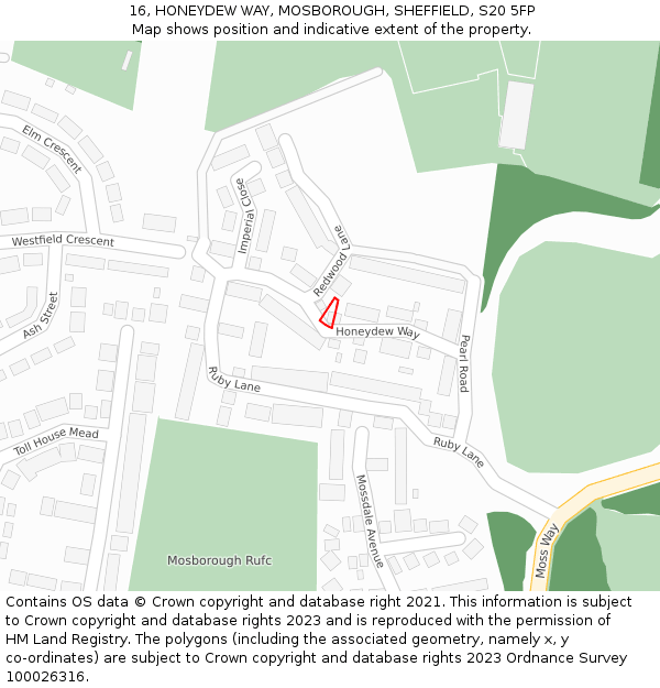 16, HONEYDEW WAY, MOSBOROUGH, SHEFFIELD, S20 5FP: Location map and indicative extent of plot