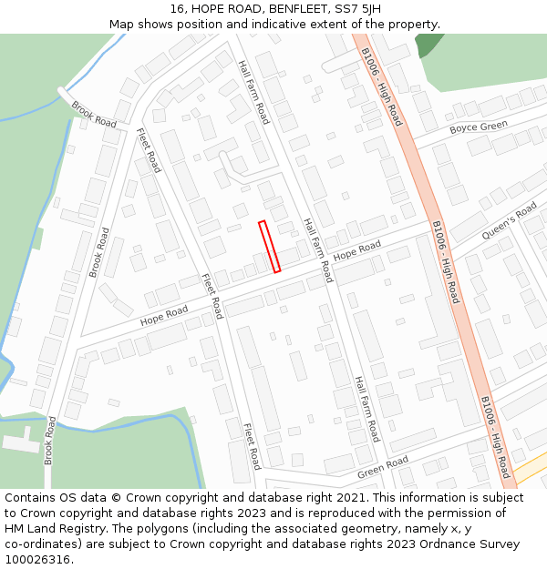 16, HOPE ROAD, BENFLEET, SS7 5JH: Location map and indicative extent of plot