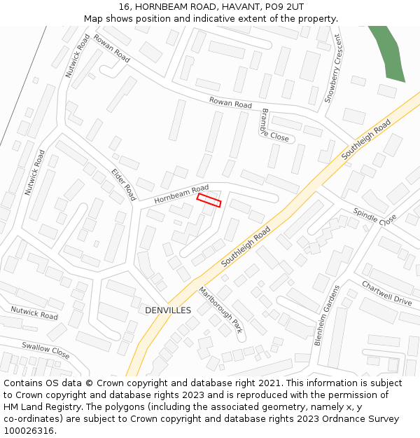 16, HORNBEAM ROAD, HAVANT, PO9 2UT: Location map and indicative extent of plot