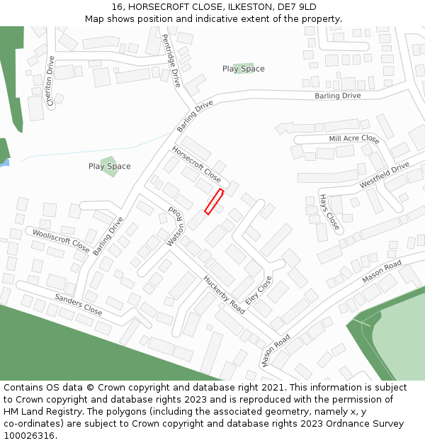 16, HORSECROFT CLOSE, ILKESTON, DE7 9LD: Location map and indicative extent of plot