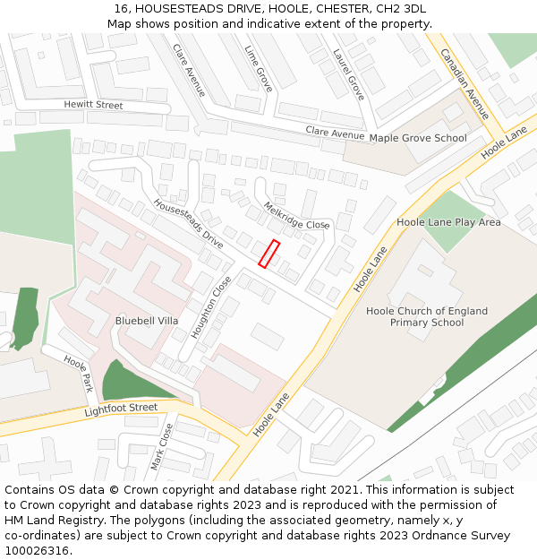 16, HOUSESTEADS DRIVE, HOOLE, CHESTER, CH2 3DL: Location map and indicative extent of plot