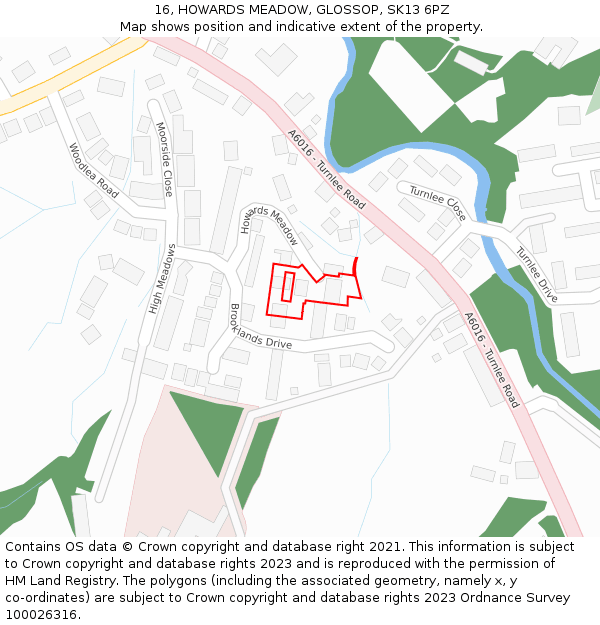 16, HOWARDS MEADOW, GLOSSOP, SK13 6PZ: Location map and indicative extent of plot