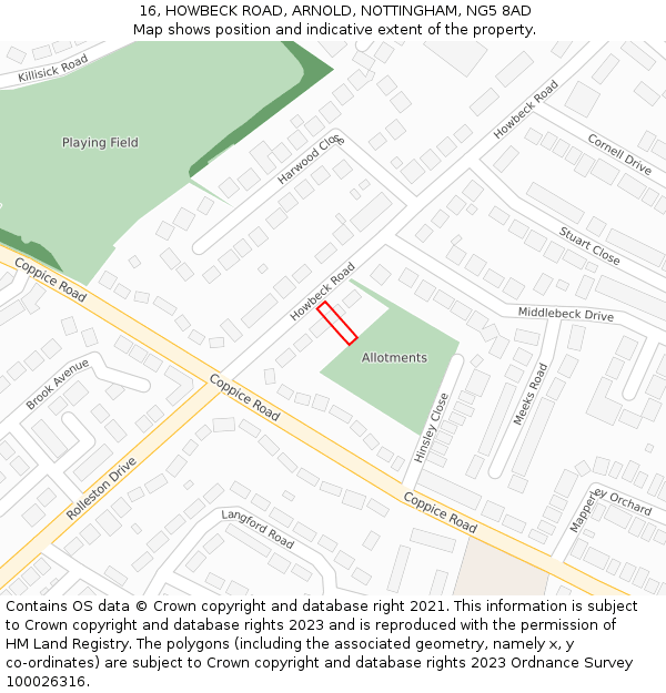 16, HOWBECK ROAD, ARNOLD, NOTTINGHAM, NG5 8AD: Location map and indicative extent of plot