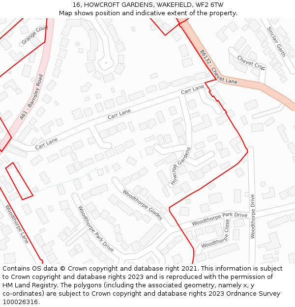 16, HOWCROFT GARDENS, WAKEFIELD, WF2 6TW: Location map and indicative extent of plot