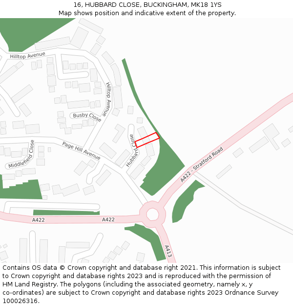 16, HUBBARD CLOSE, BUCKINGHAM, MK18 1YS: Location map and indicative extent of plot