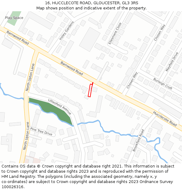 16, HUCCLECOTE ROAD, GLOUCESTER, GL3 3RS: Location map and indicative extent of plot