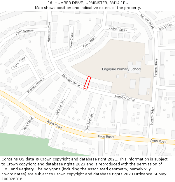 16, HUMBER DRIVE, UPMINSTER, RM14 1PU: Location map and indicative extent of plot