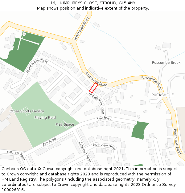 16, HUMPHREYS CLOSE, STROUD, GL5 4NY: Location map and indicative extent of plot