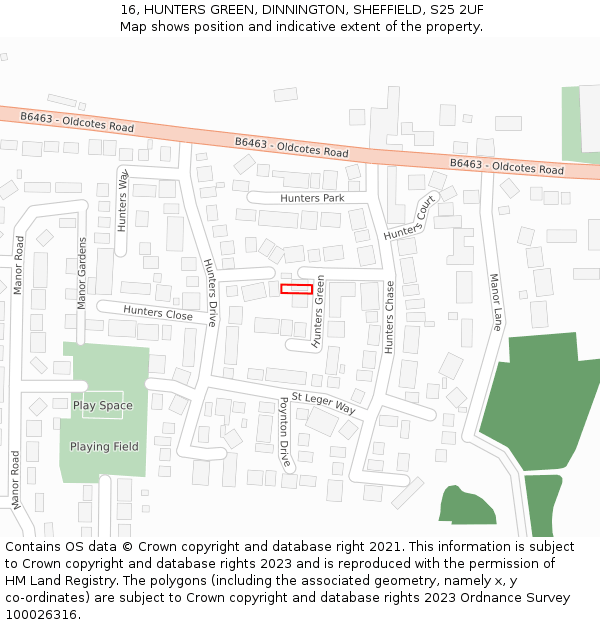 16, HUNTERS GREEN, DINNINGTON, SHEFFIELD, S25 2UF: Location map and indicative extent of plot