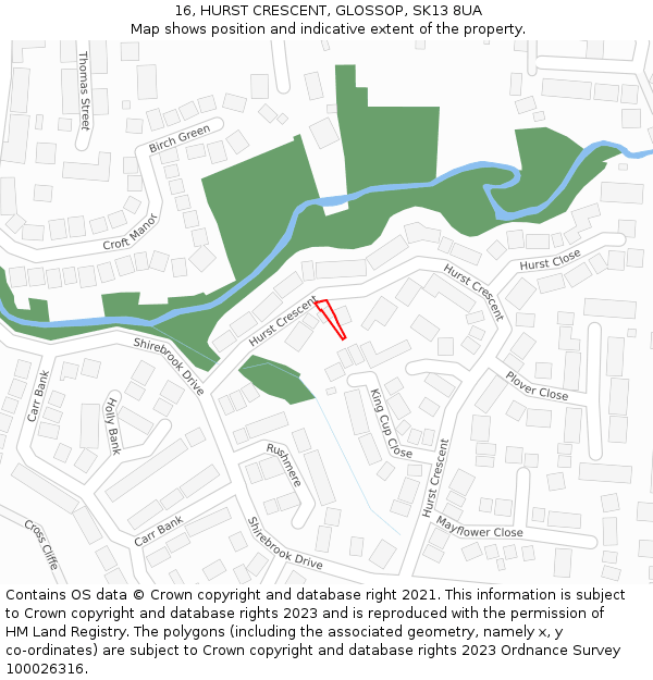 16, HURST CRESCENT, GLOSSOP, SK13 8UA: Location map and indicative extent of plot